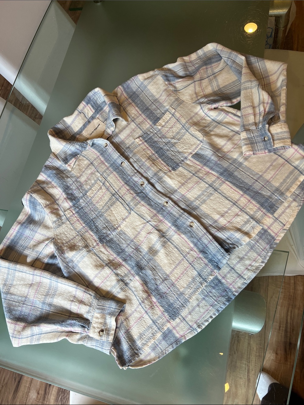 Lucky Brand Light Blue, Cream & Pink Plaid Button-Down Shirt